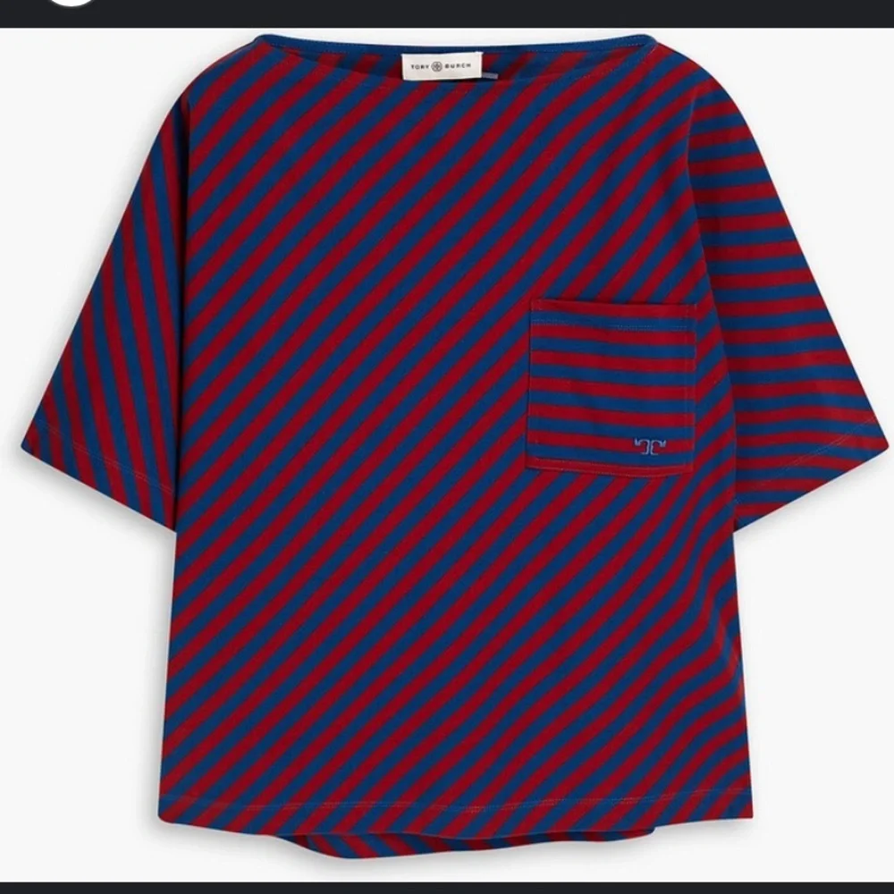 Tory Burch Logo-embroidered striped cotton-jersey T-shirt 258$ s NWOT oversized